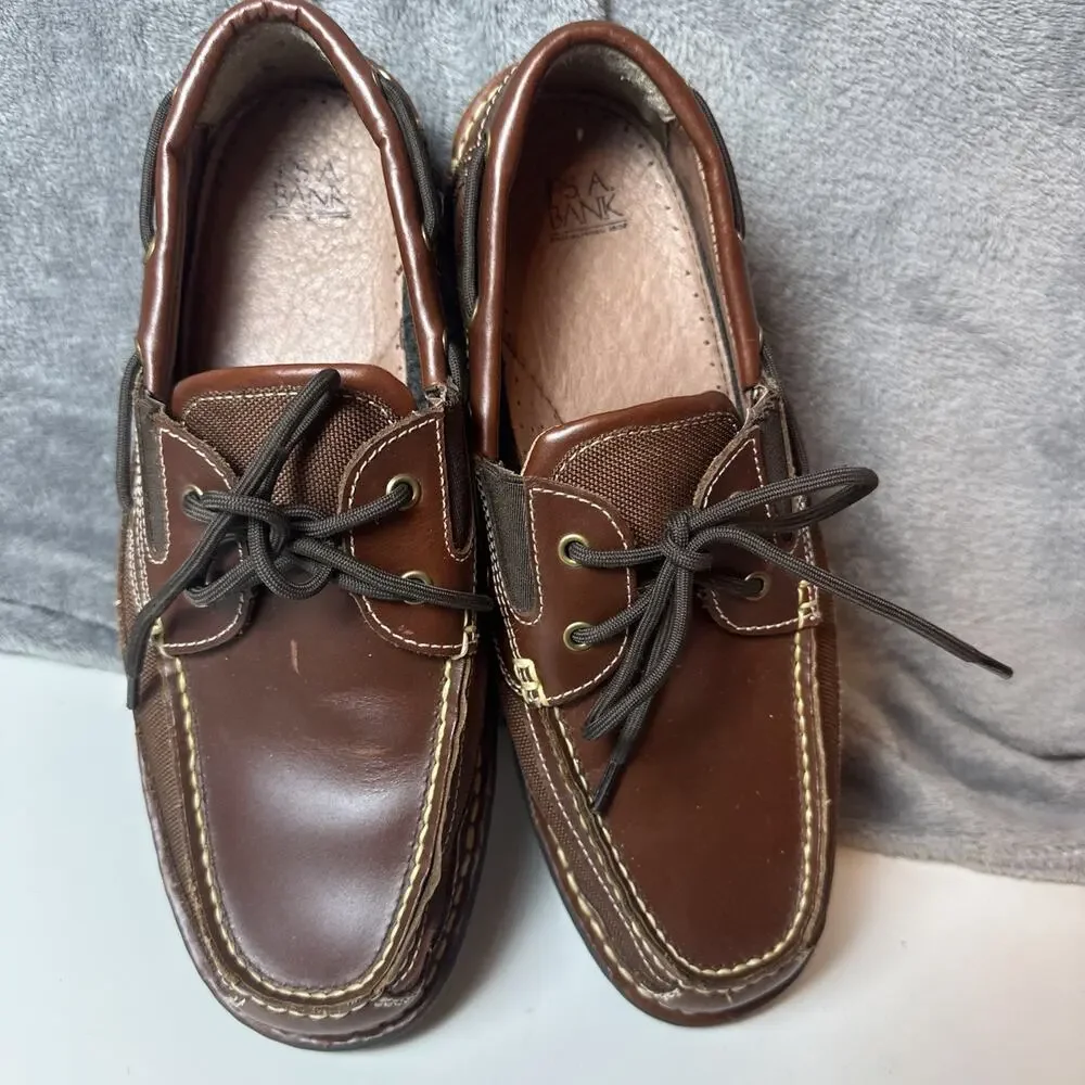 Jos. A. Bank Mens Brown Leather Boat Loafer Shoes Lace Up Rubber Sole SlipOn 9.5